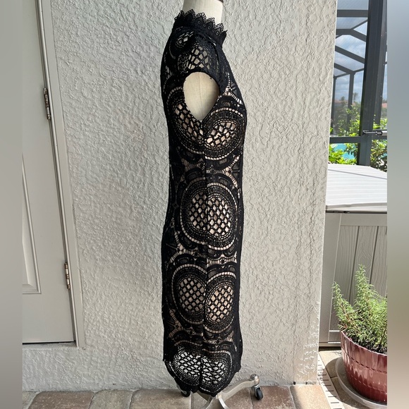 Bisou Bisou Black Lace Dress w/ Nude Lining- Witchy Goth Celestial Punk Dark - Picture 4 of 13